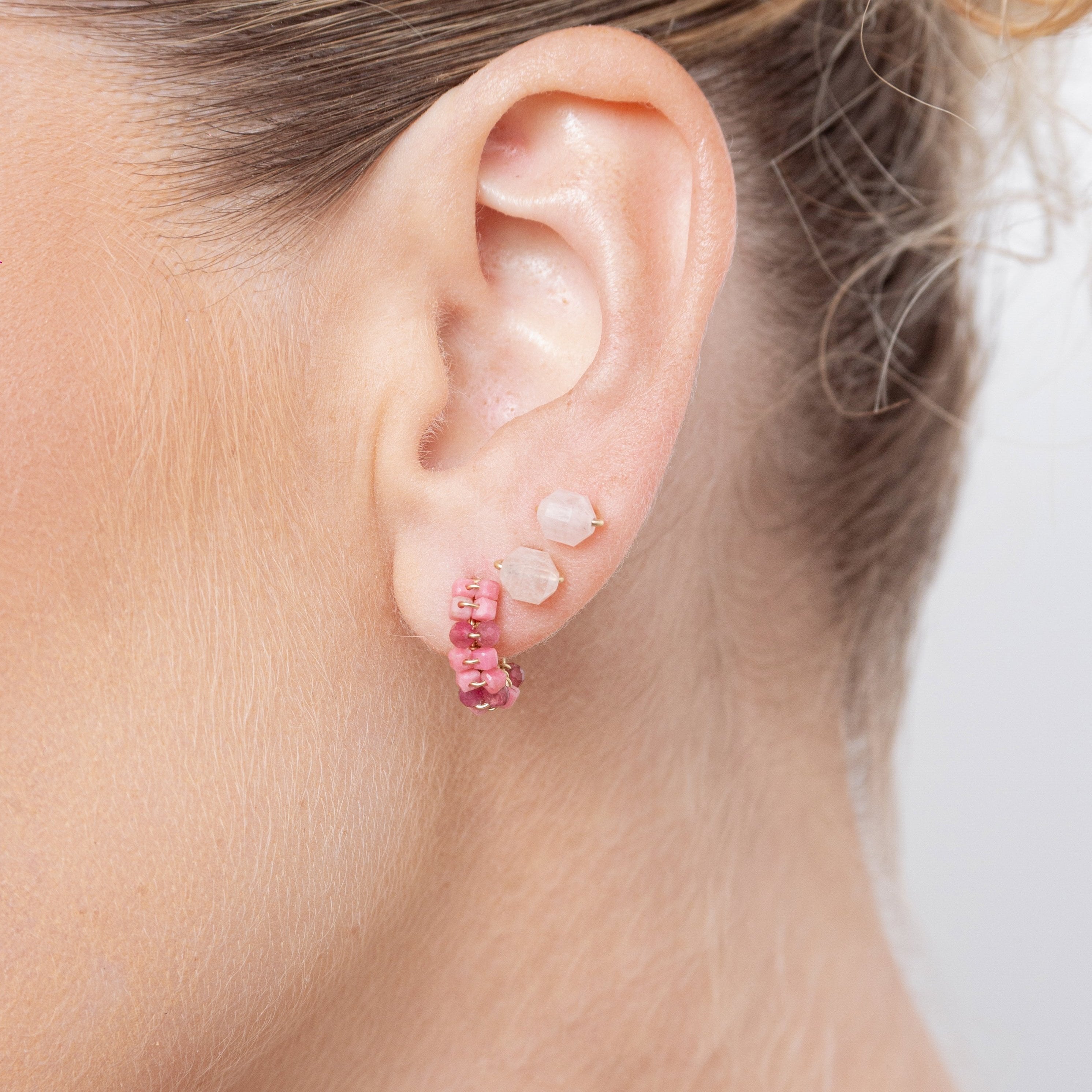 Cleopatra Hoop Earrings #1 (10mm) - Tourmaline, Rhodochrosite Earrings TARBAY   