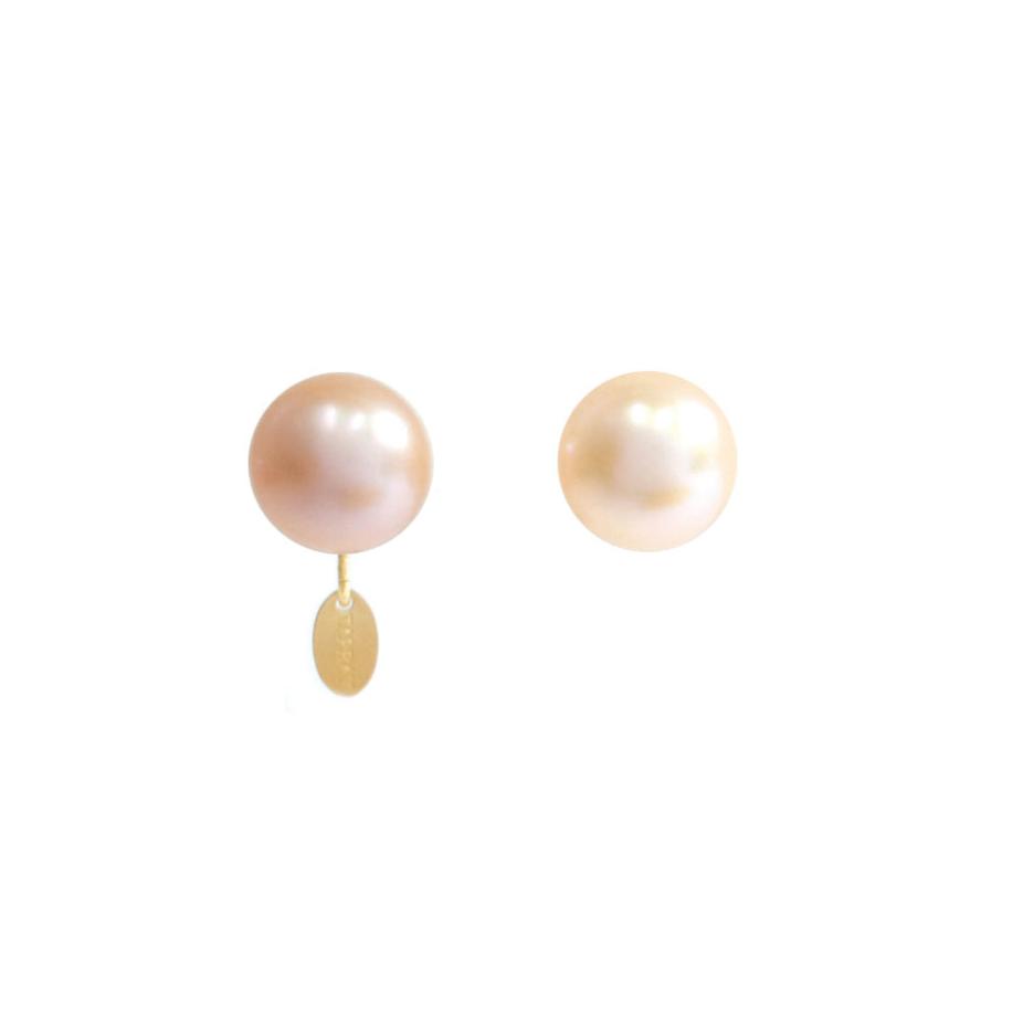 Classic Half-Round Pearl Earrings (12mm) - Salmon Pearl Earrings TARBAY   