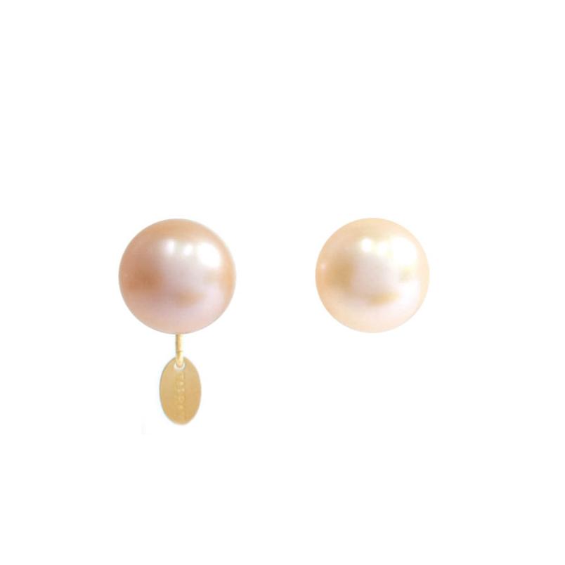 Classic Half-Round Pearl Earrings (14mm) - Salmon Pearl Earrings TARBAY   