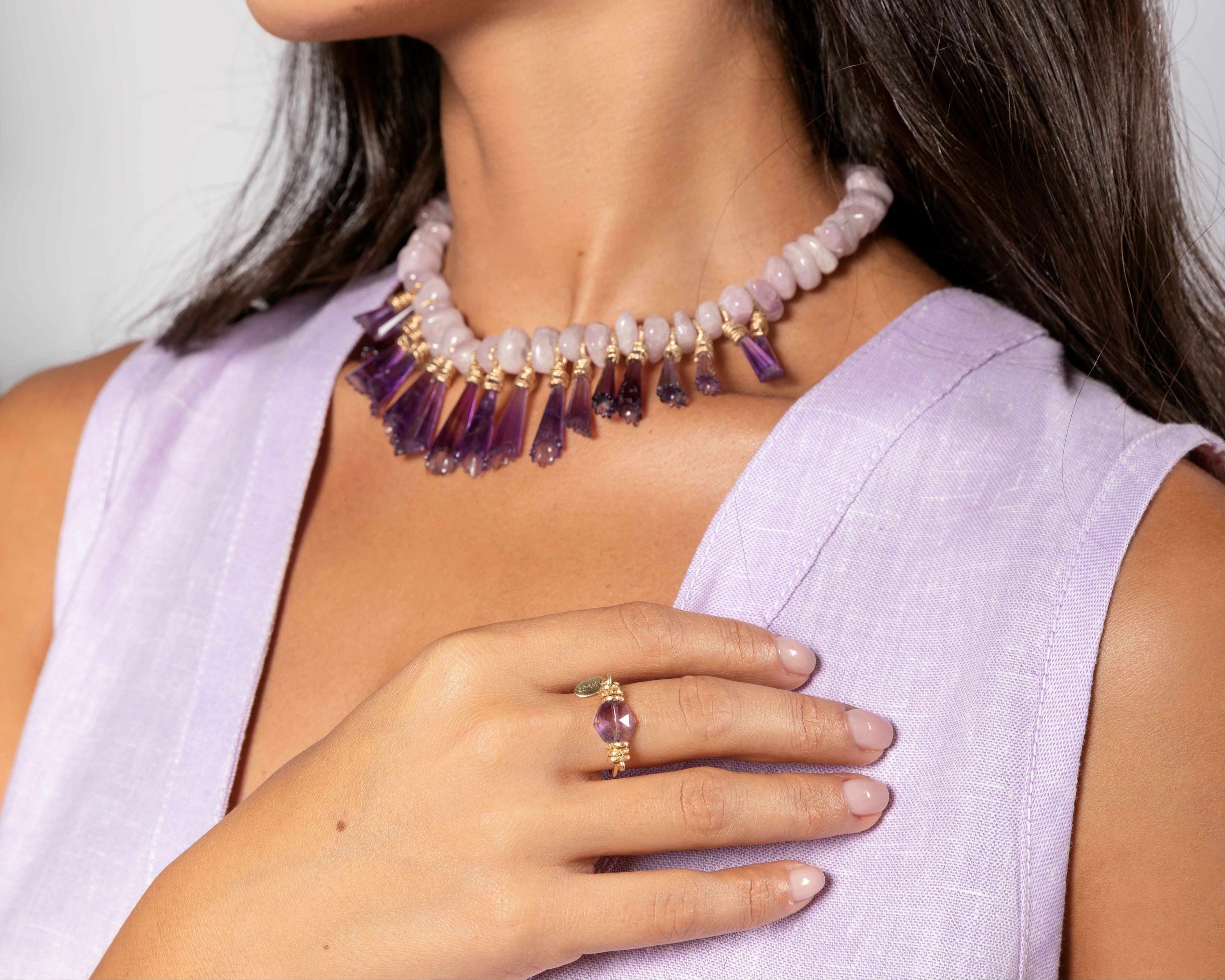 Petunia Necklace - Kunzite & Amethyst Necklaces TARBAY