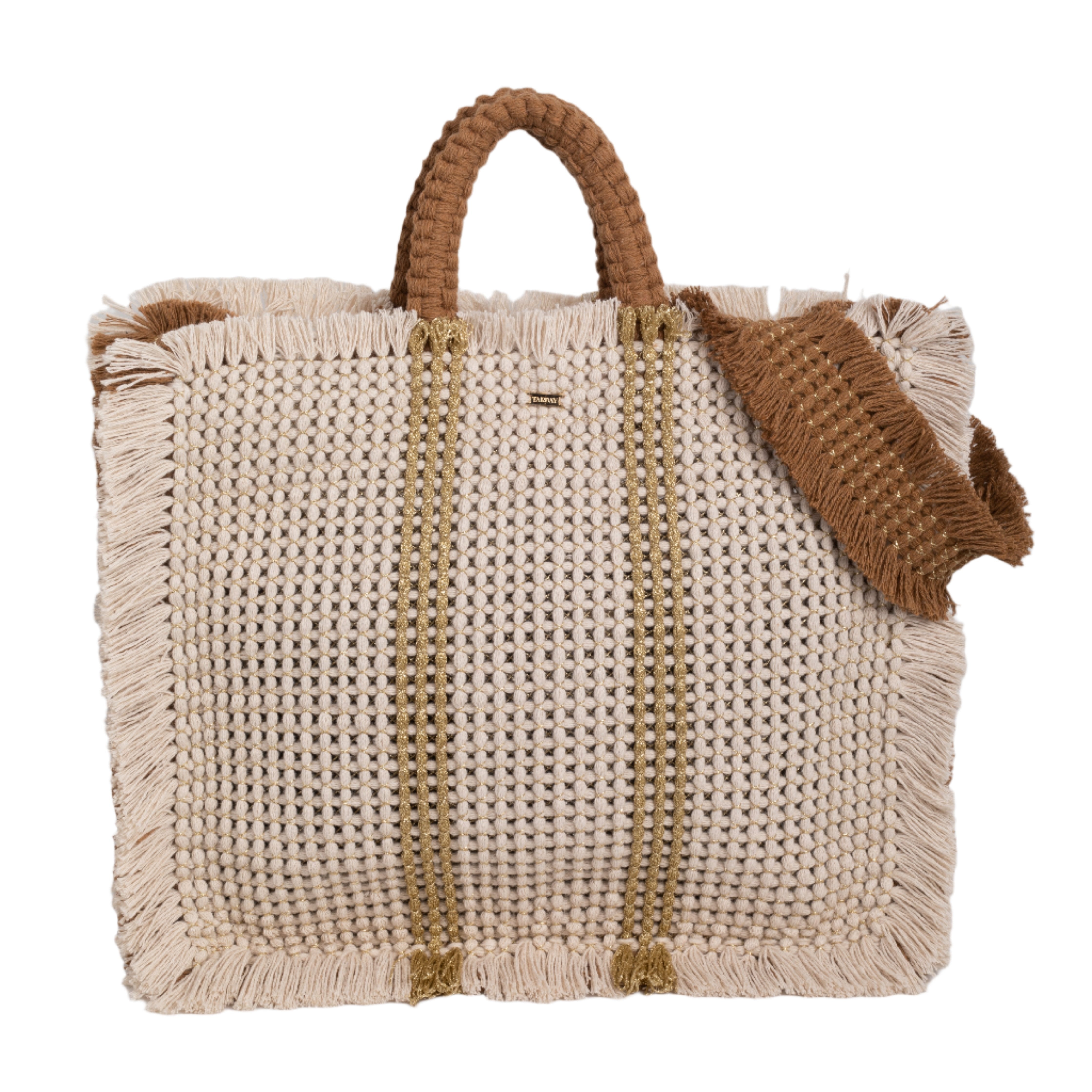 Gossypium Tote Bag Large - Buttercream, Tobacco & Gold Hand & Crossbody Bags TARBAY