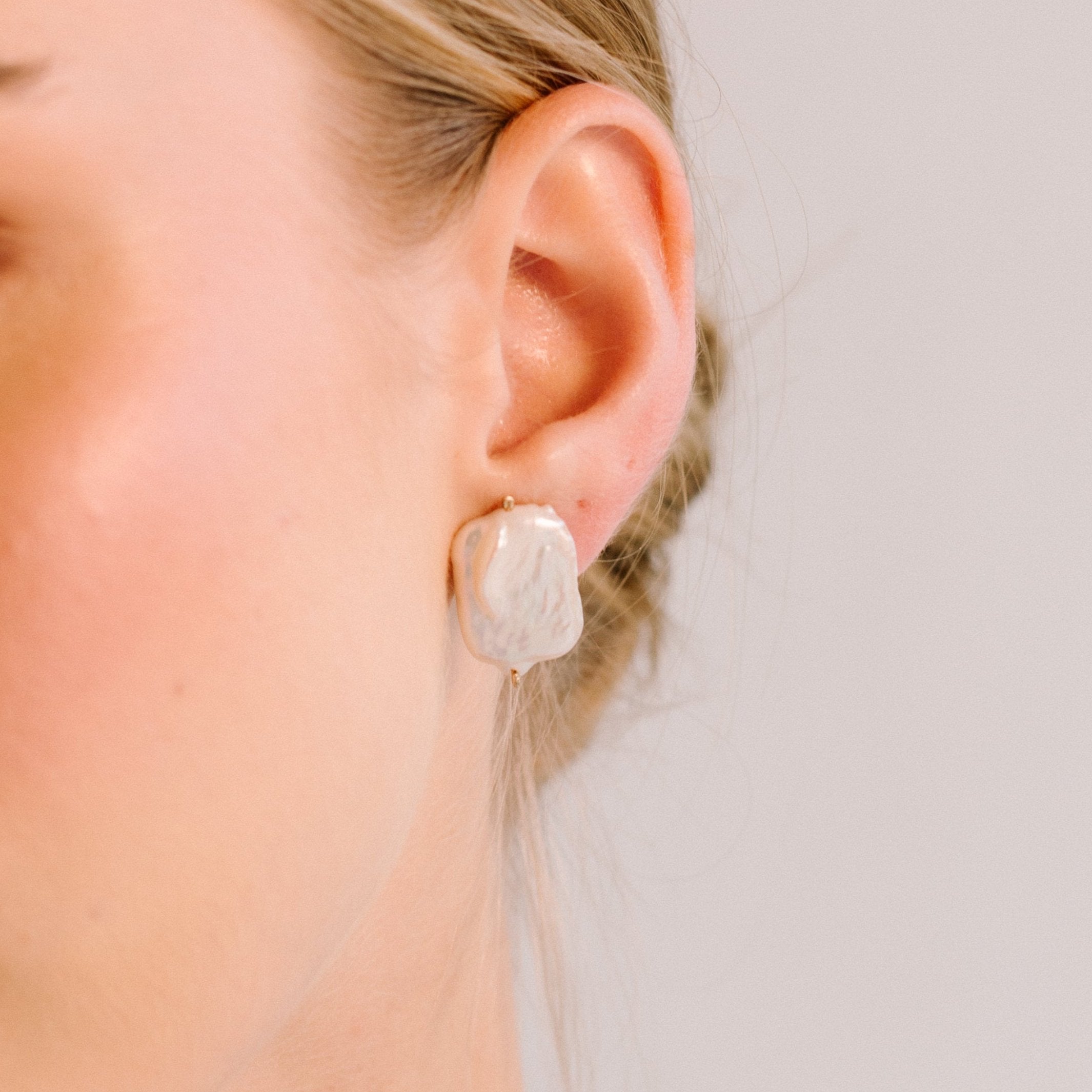 Keshi Earrings #9 (20mm) - White Pearl Earrings TARBAY