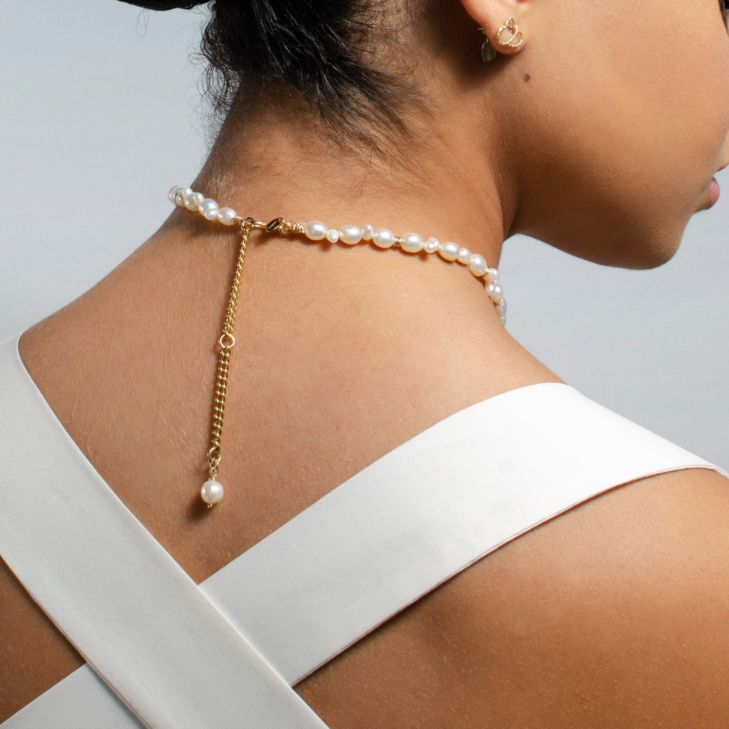 Morgan Necklace (45cm) - Pearl & Yellow Gold Necklaces TARBAY   