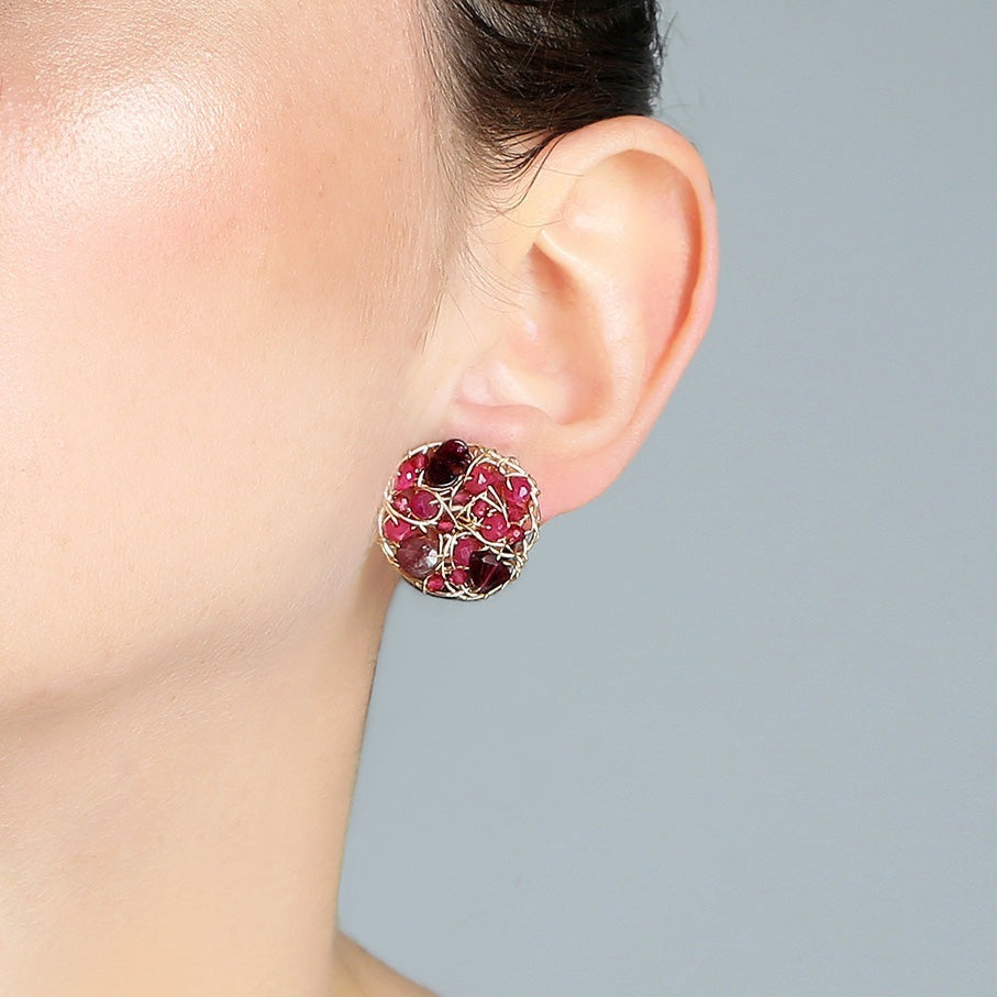 Aura Earrings #1 (20mm) - Ruby, Garnet & Tourmaline Earrings TARBAY   