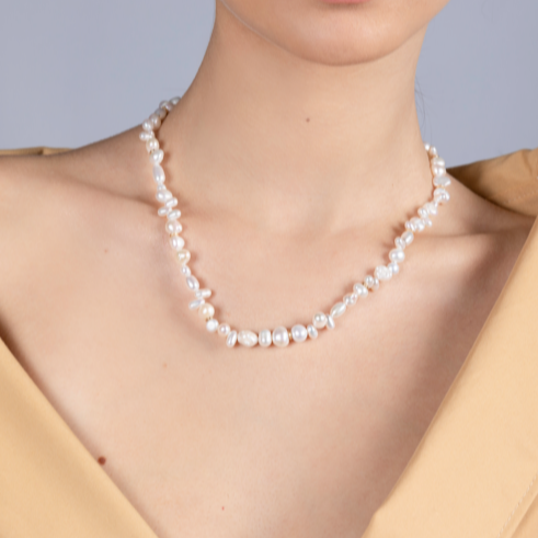 Morgan Necklace #1 (45cm) - Salmon Pearl Necklaces TARBAY