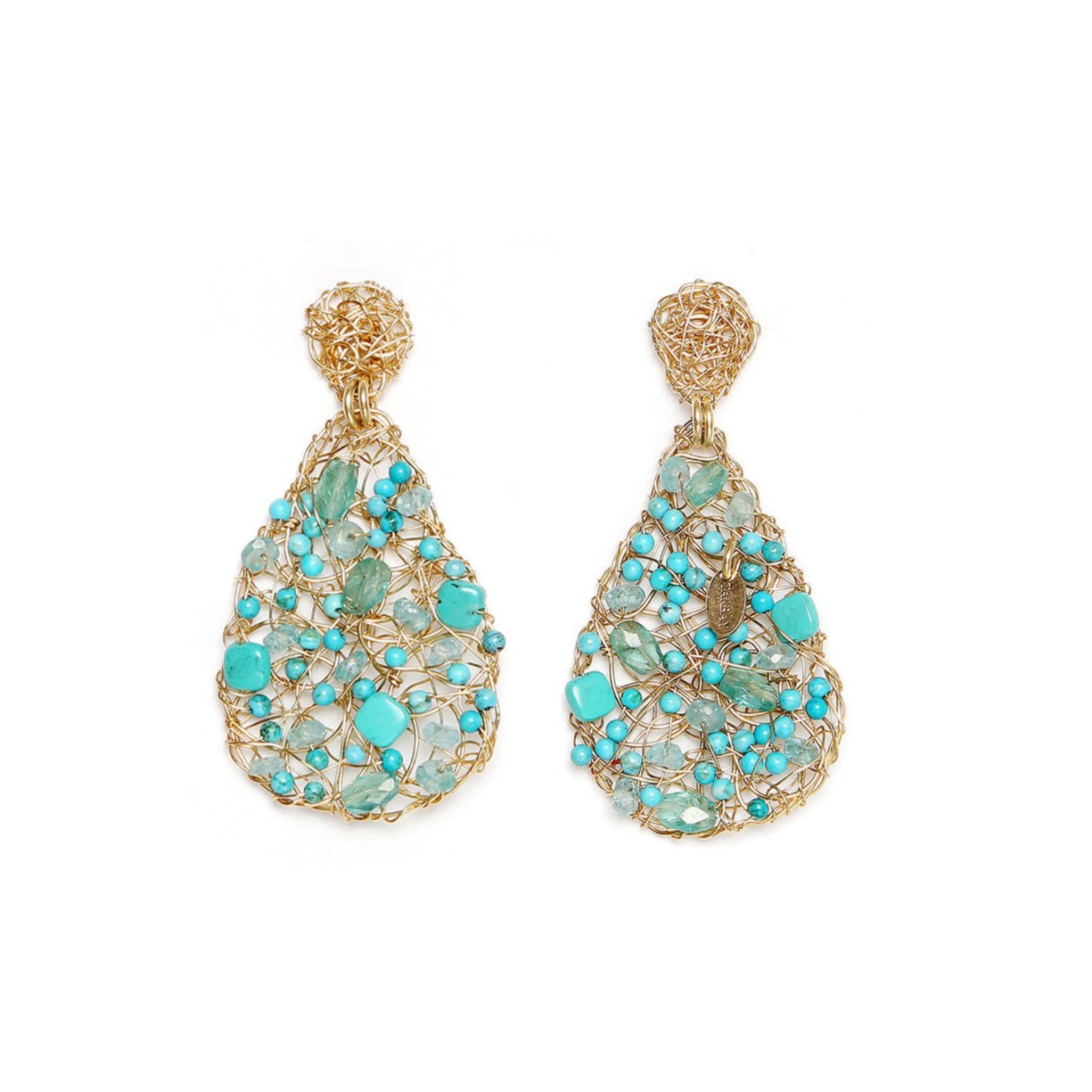 Gota Earrings #1 (55mm) - Turquoise Mix Gems Earrings TARBAY   