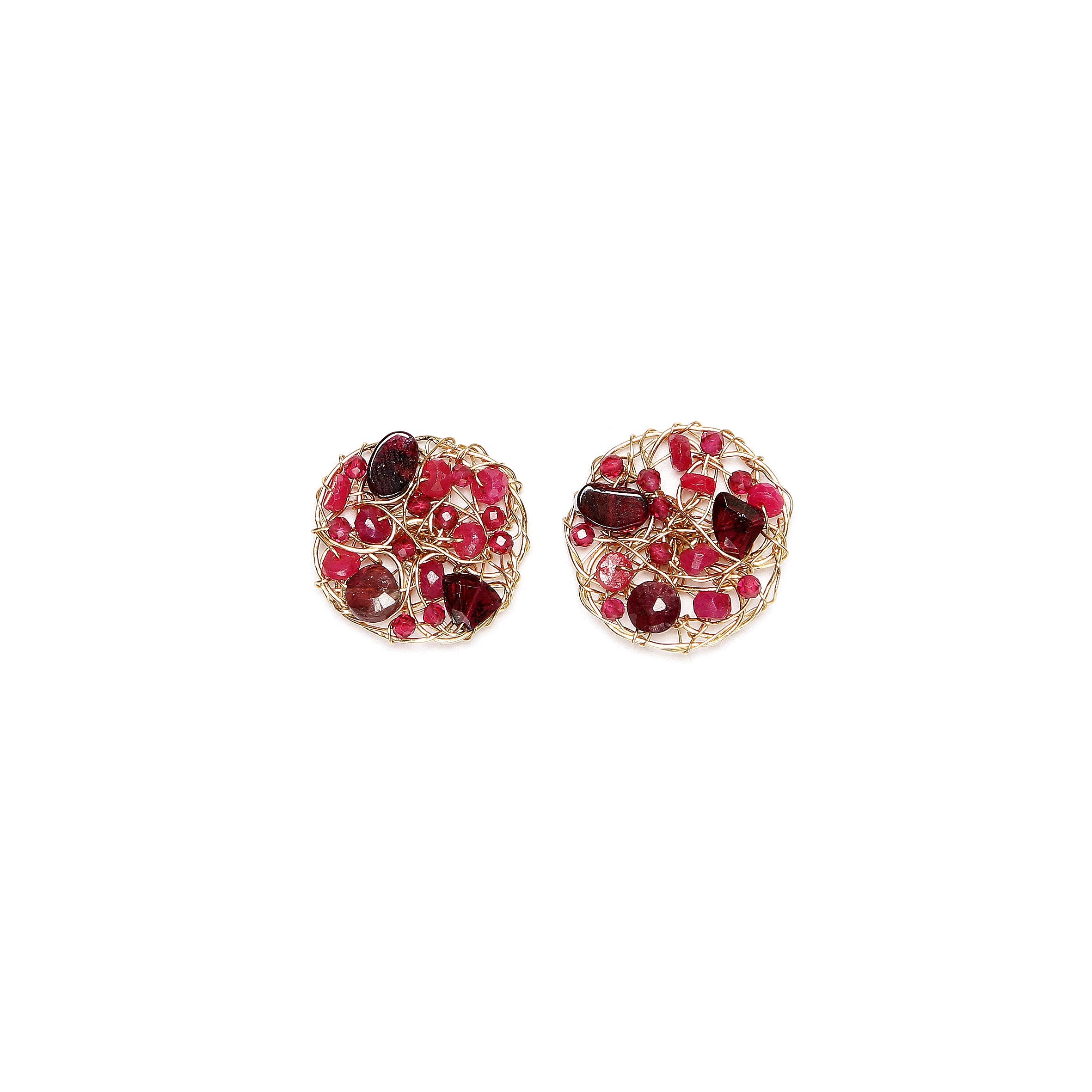 Aura Earrings #1 (20mm) - Ruby, Garnet & Tourmaline Earrings TARBAY   