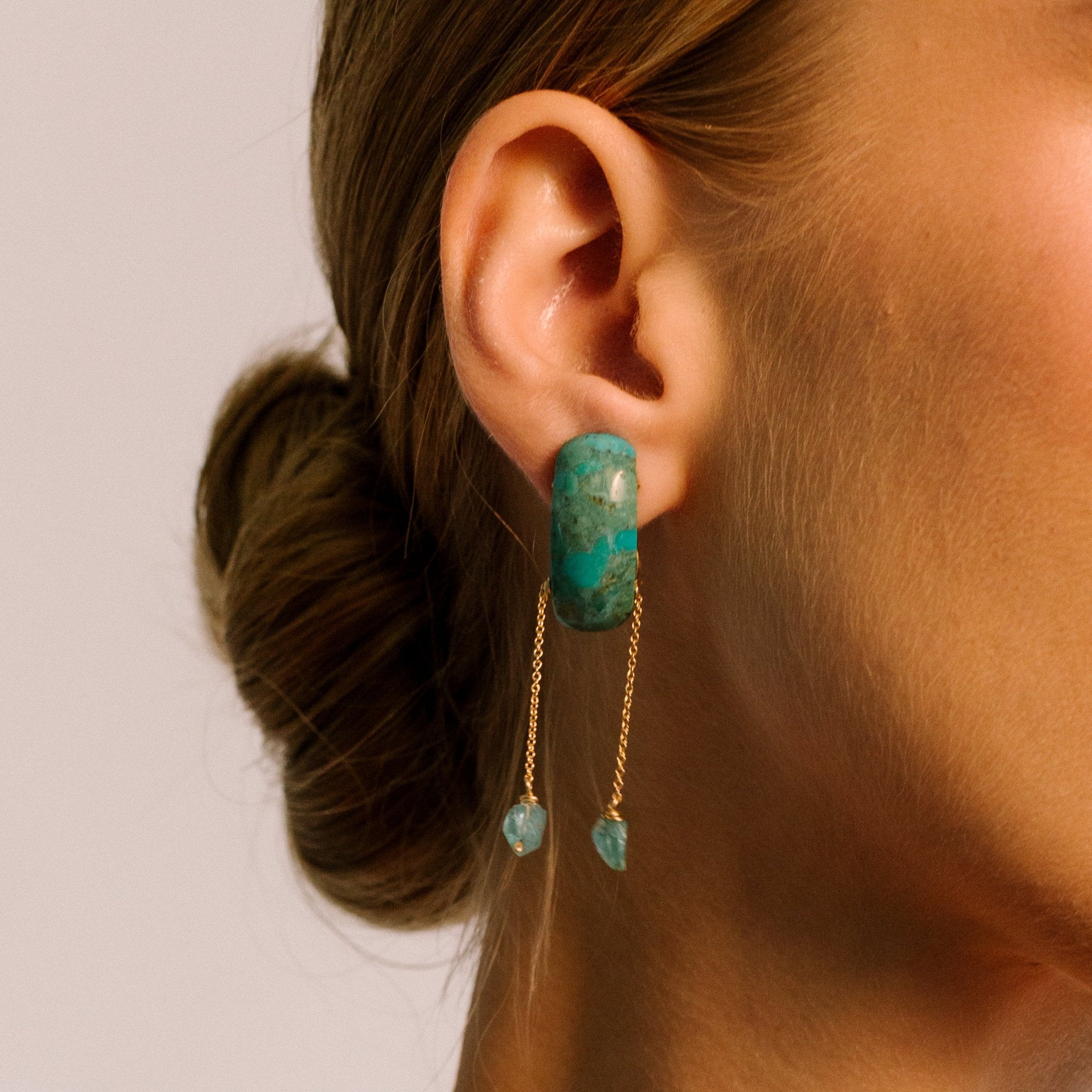 Petra Earrings #2 (50mm) - Turquoise & Apatite Earrings TARBAY