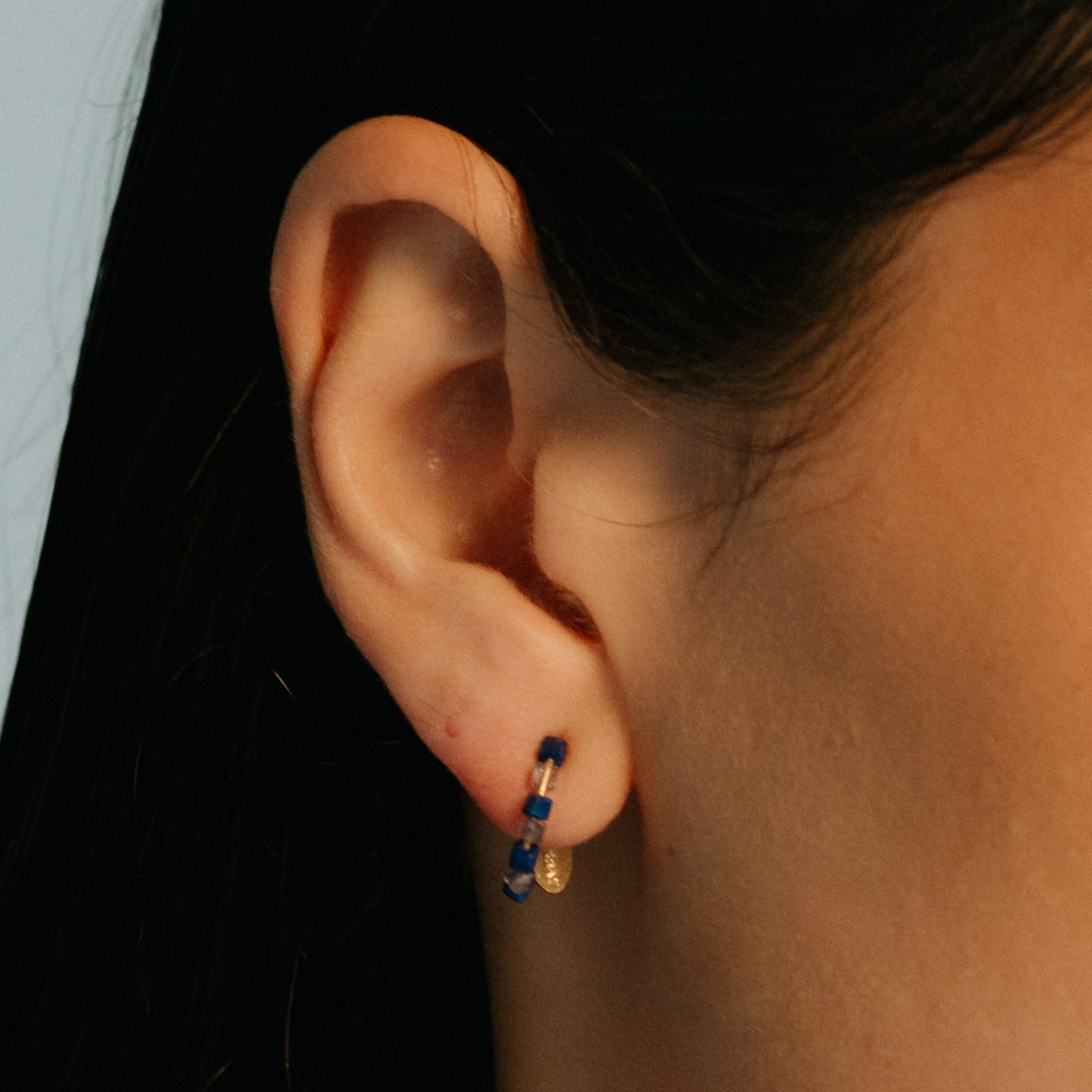 Neith Hoop Earrings #1 (15mm) - Lapis Lazuli & Iolite Earrings TARBAY   