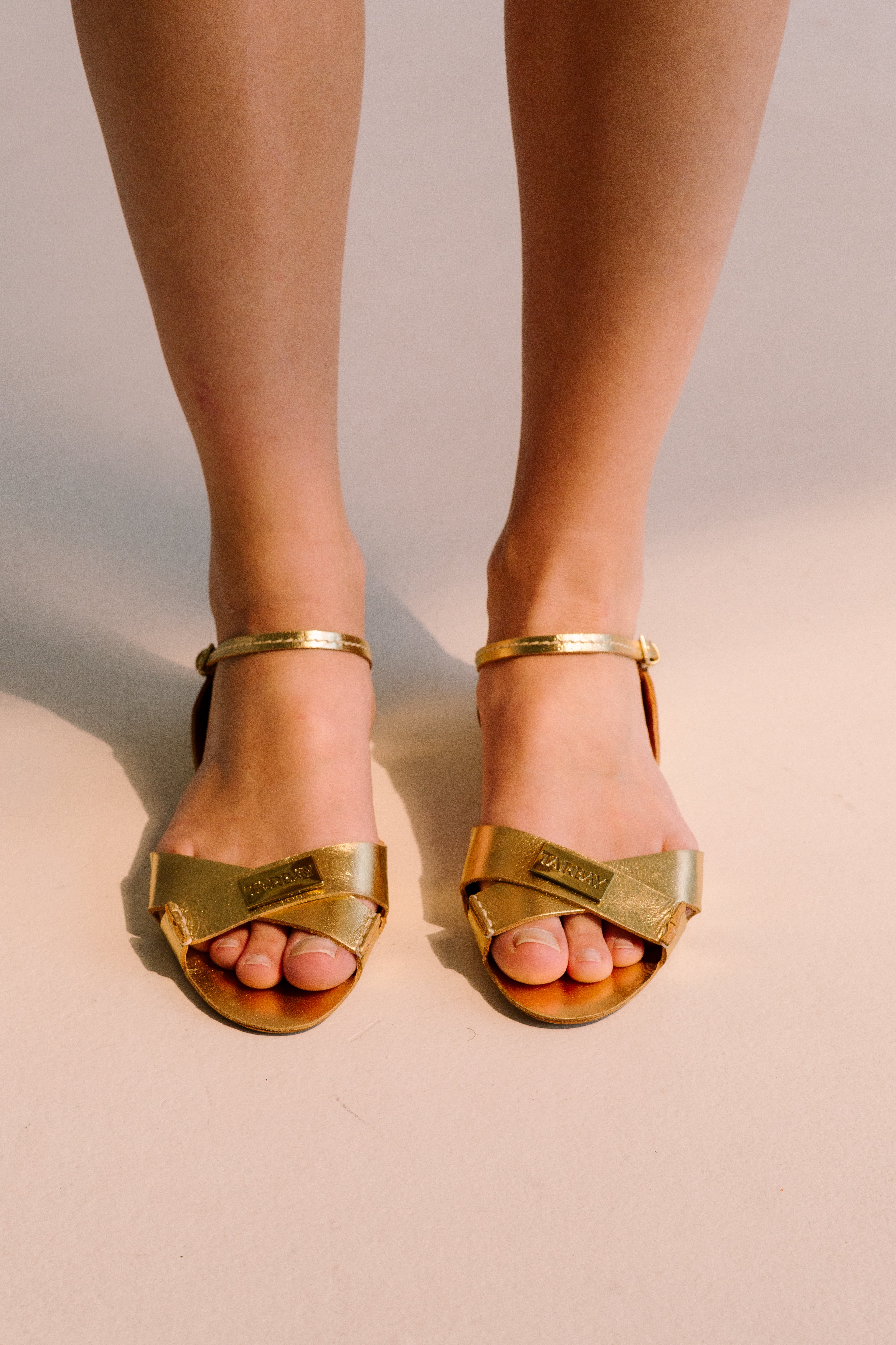 Tajali Leather Sandals - Metallic Gold Tajali Flats TARBAY