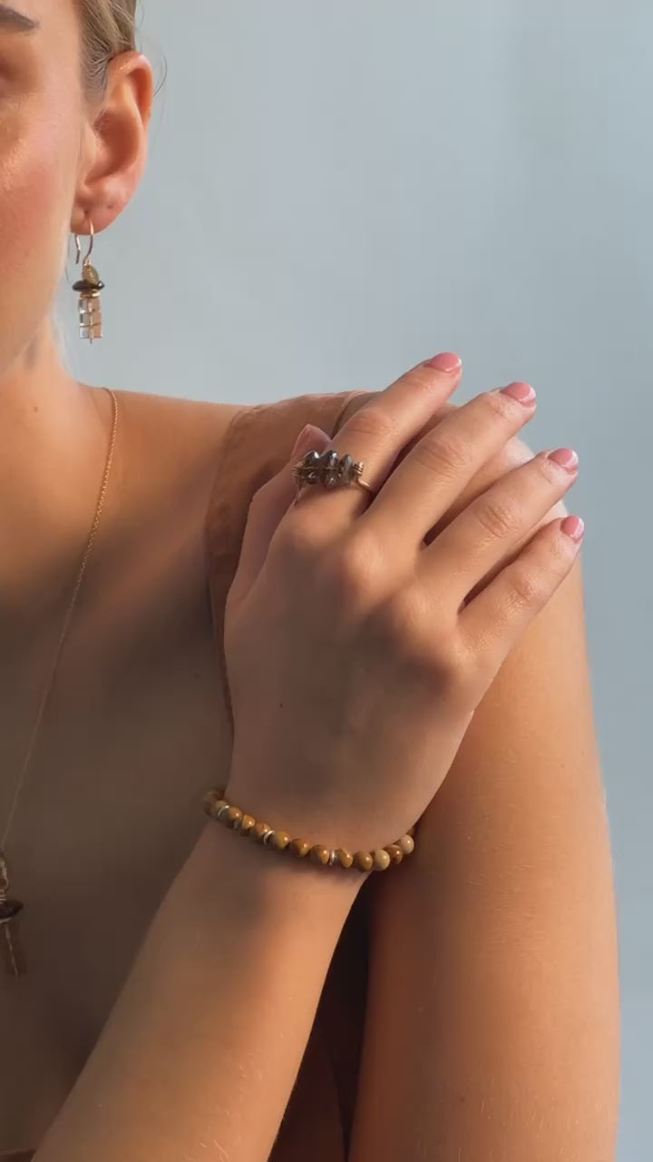 Lynn Ring #1 (20mm) - Smoky Quartz & Yellow Gold Maiara TARBAY