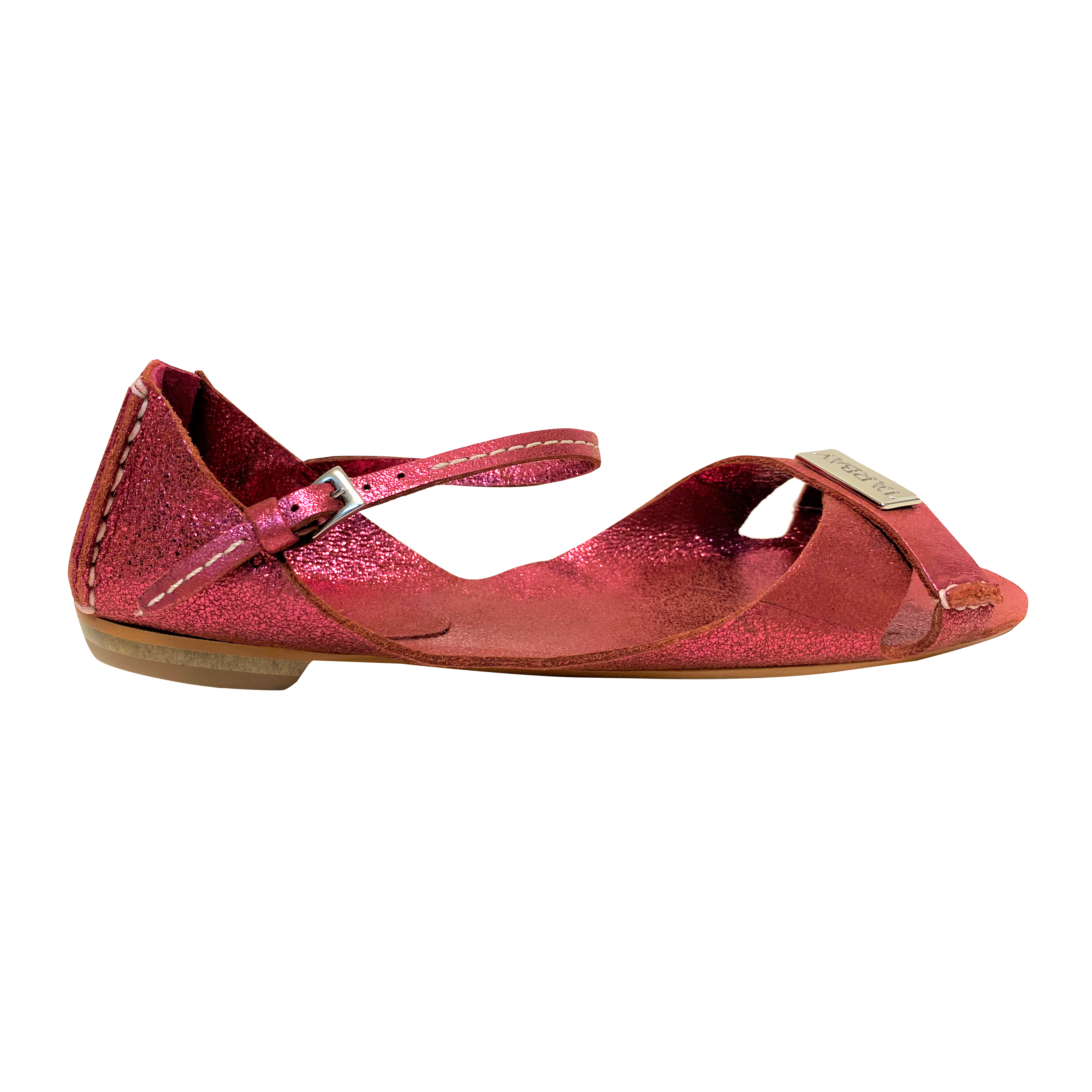 Tajali Leather Sandals - Metallic Cherry Flats TARBAY   