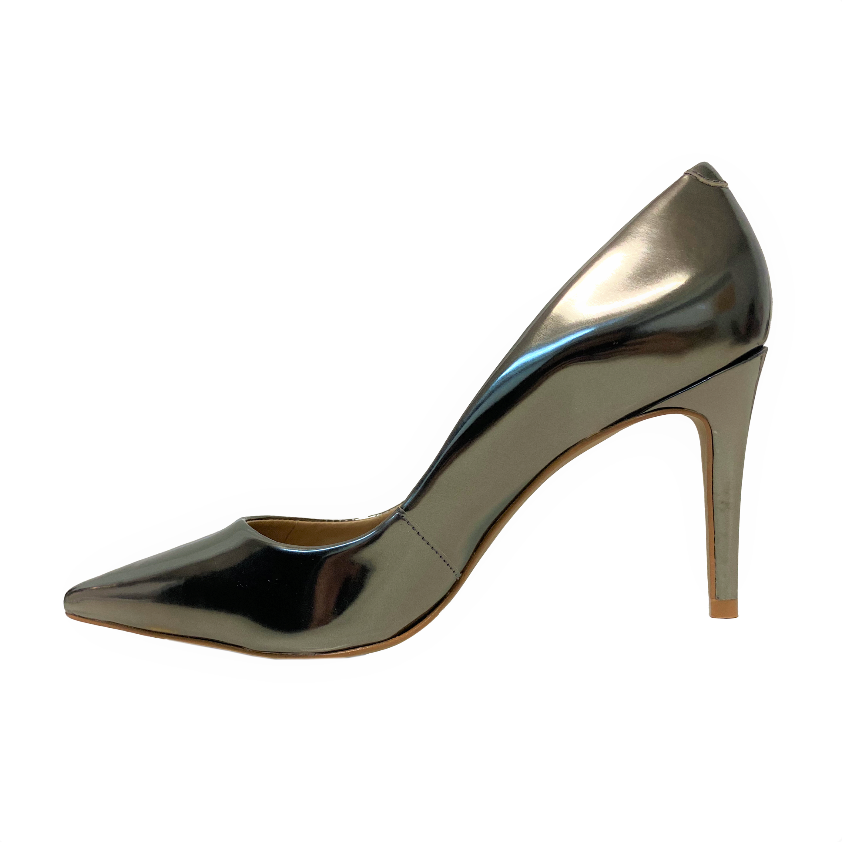 Women's Metallic Ankle Strap Pumps, Point Toe Chunky Heeled